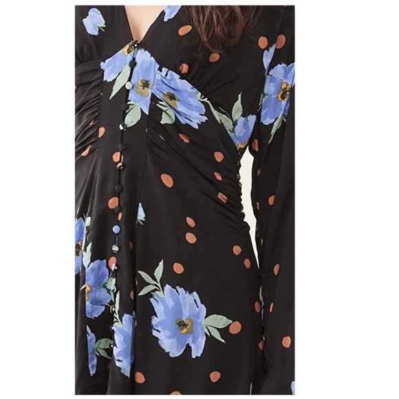 NEW Free People Date Night Mini Dress Long Sleeve Black Blue Floral Moonlight - Picture 5 of 9